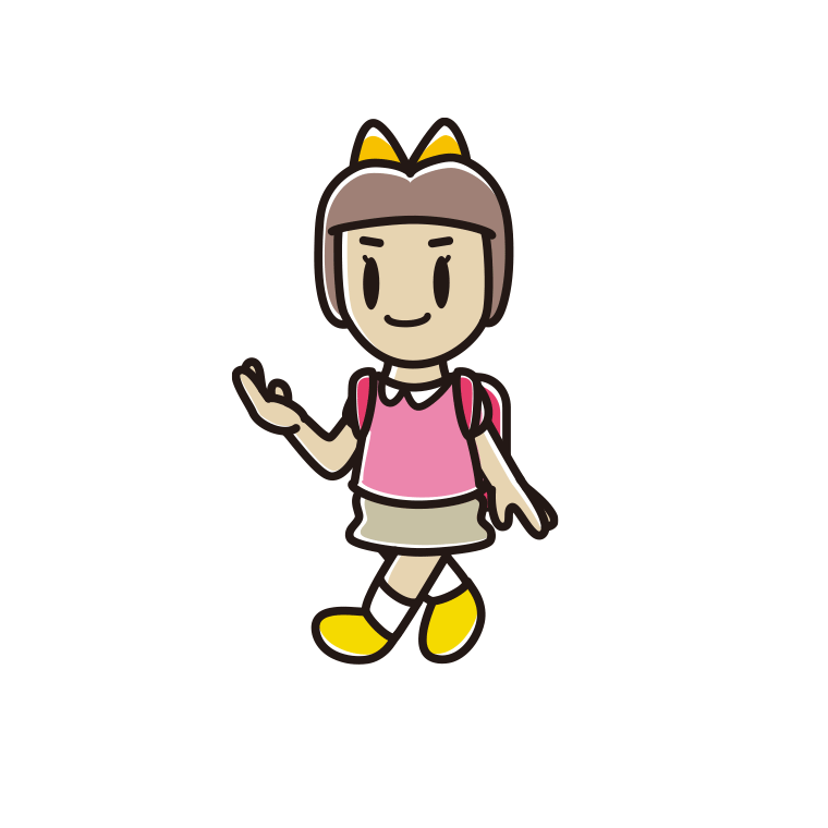 通学中に案内する新小学一年生女子のイラスト【色あり、背景なし】透過PNG