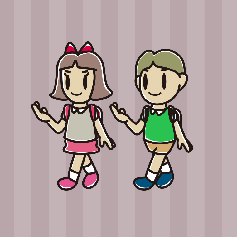 通学中に案内する小学生のイラスト【色、背景あり】PNG