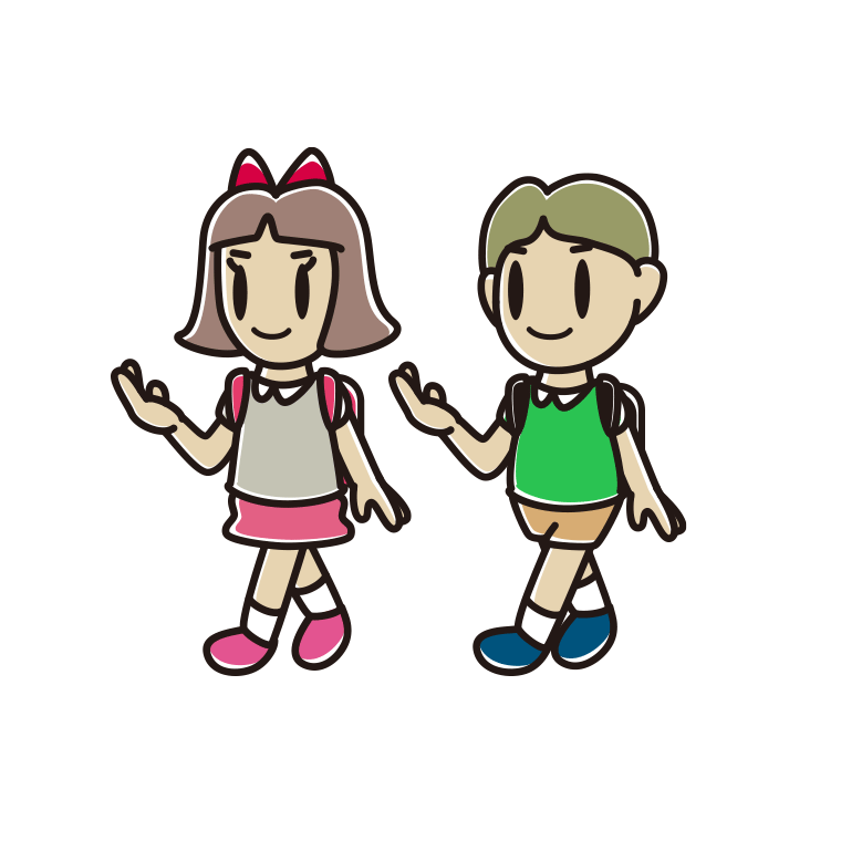 通学中に案内する小学生のイラスト【色あり、背景なし】透過PNG