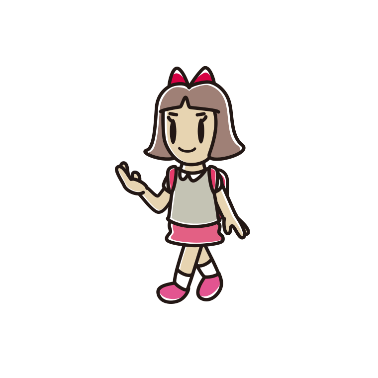 通学中に案内する小学生女子のイラスト【色あり、背景なし】透過PNG