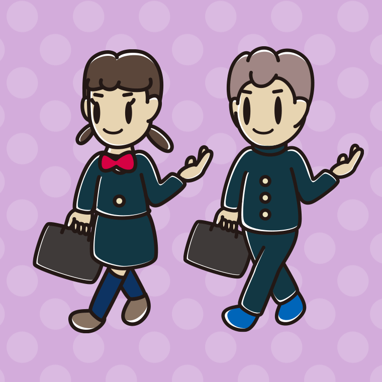 通学中に案内する中学生のイラスト【色、背景あり】PNG