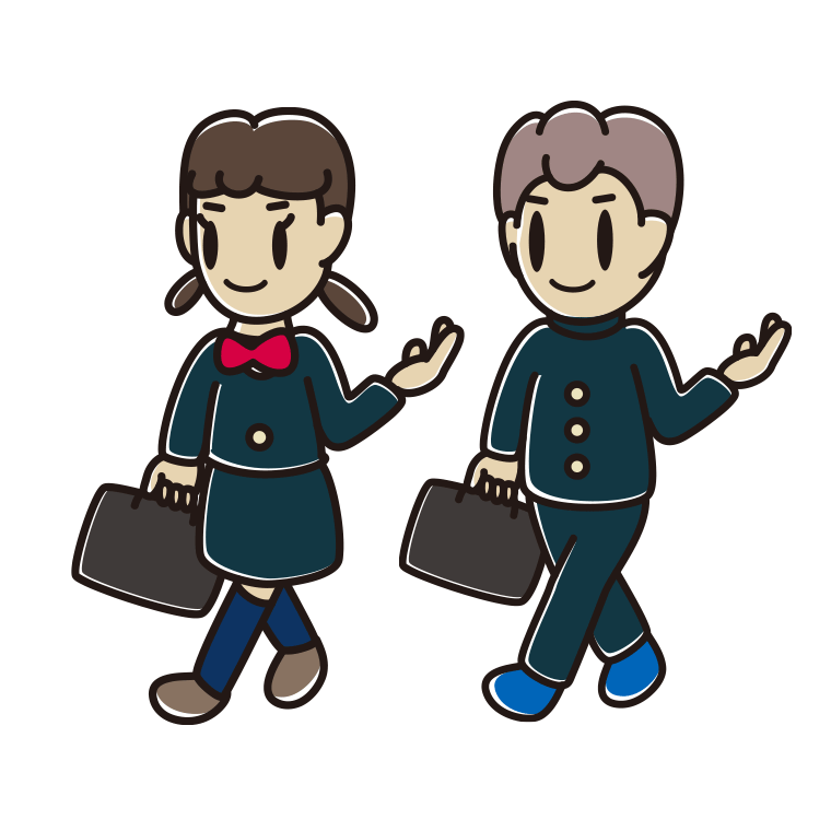 通学中に案内する中学生のイラスト【色あり、背景なし】透過PNG