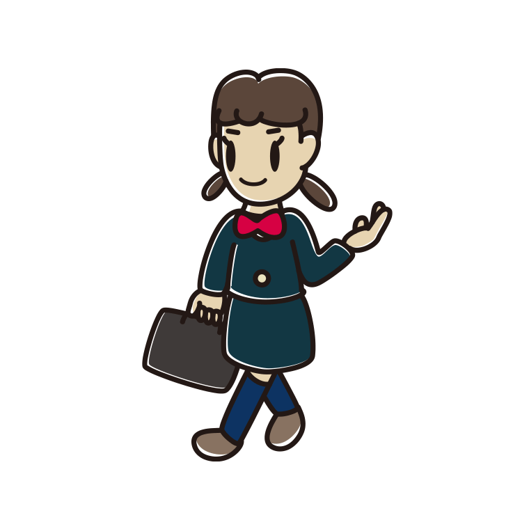通学中に案内する女子中学生のイラスト【色あり、背景なし】透過PNG
