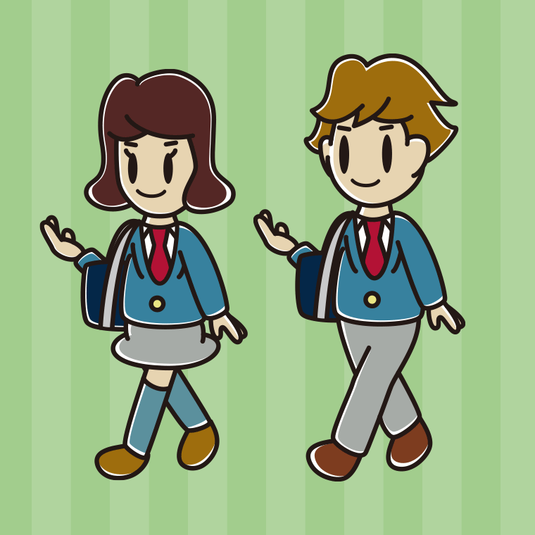 通学中に案内する高校生のイラスト【色、背景あり】PNG