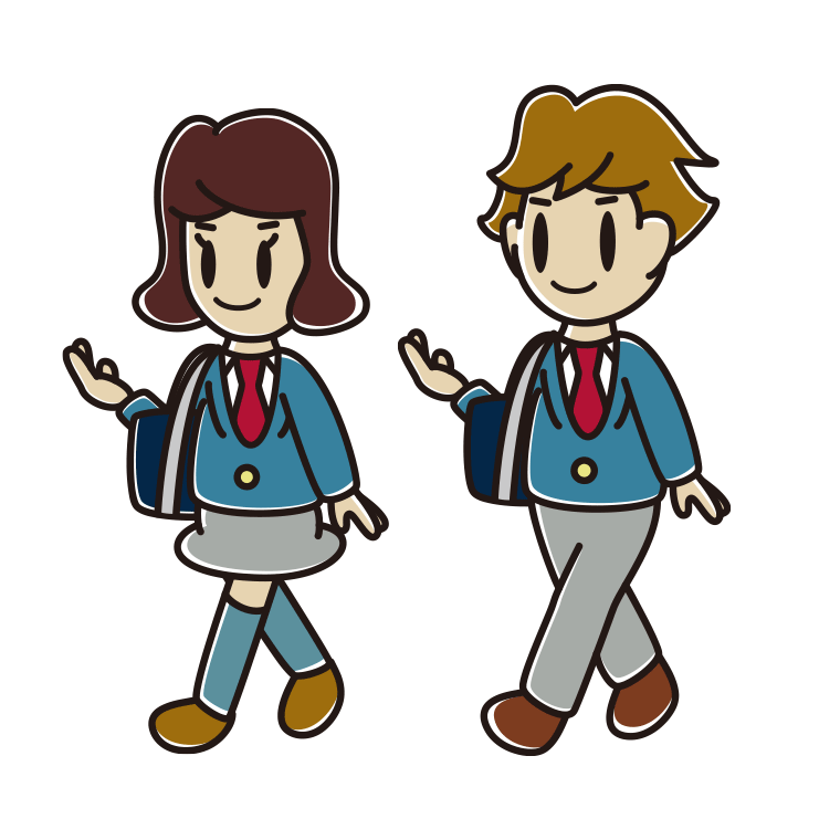 通学中に案内する高校生のイラスト【色あり、背景なし】透過PNG