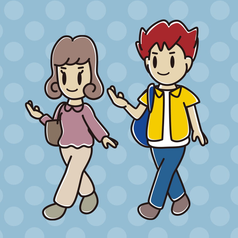 通学中に案内する大学生のイラスト【色、背景あり】PNG