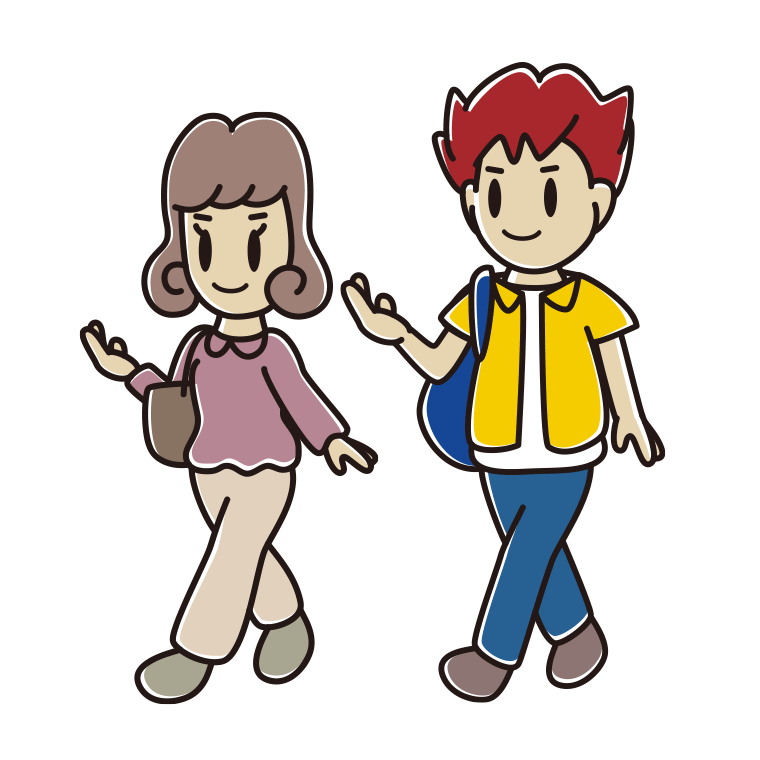通学中に案内する大学生のイラスト【色あり、背景なし】透過PNG