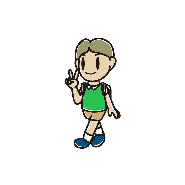 通学中にピースをする小学生男子のイラスト【色あり、背景なし】透過PNG