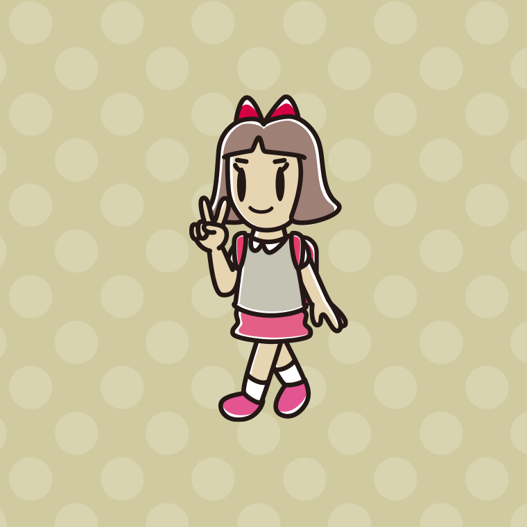 通学中にピースをする小学生女子のイラスト【色、背景あり】PNG