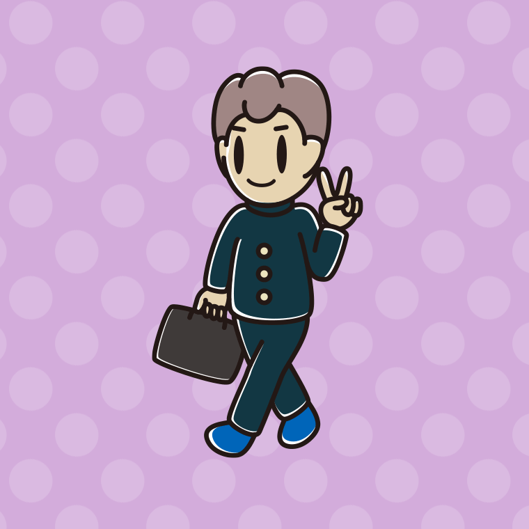 通学中にピースをする男子中学生のイラスト【色、背景あり】PNG