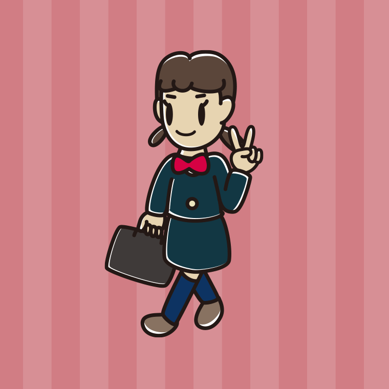 通学中にピースをする女子中学生のイラスト【色、背景あり】PNG