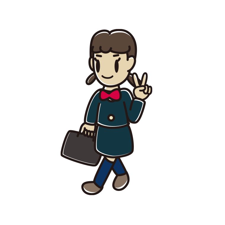 通学中にピースをする女子中学生のイラスト【色あり、背景なし】透過PNG