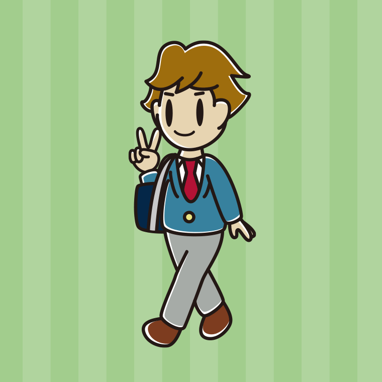 通学中にピースをする男子高校生のイラスト【色、背景あり】PNG
