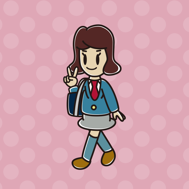 【フリー素材】通学中にピースをする女子高校生のイラスト