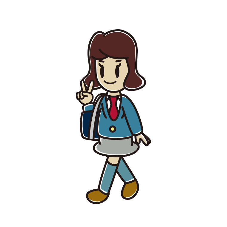 通学中にピースをする女子高校生のイラスト【色あり、背景なし】透過PNG