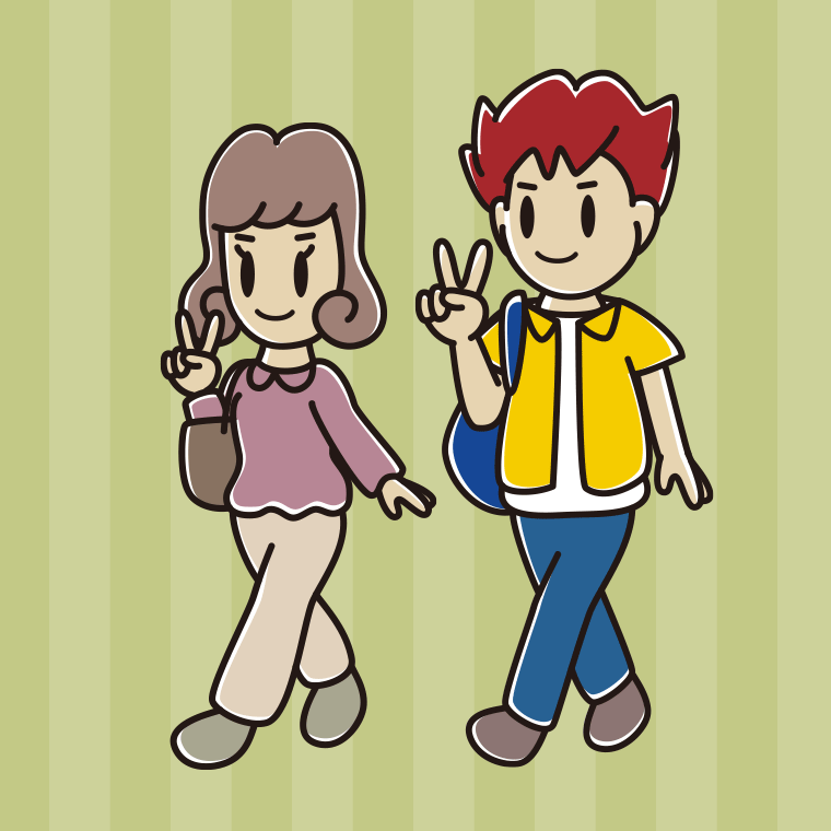 【フリー素材】通学中にピースをする大学生のイラスト