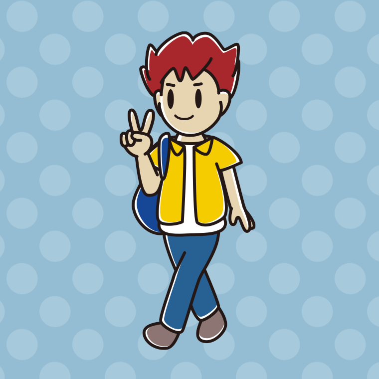 【フリー素材】通学中にピースをする男子大学生のイラスト