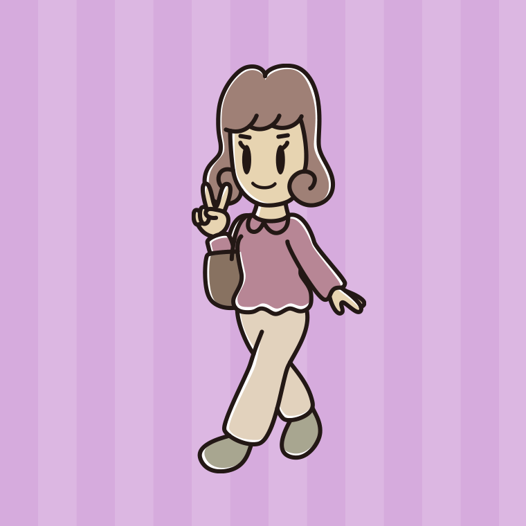 【フリー素材】通学中にピースをする女子大学生のイラスト