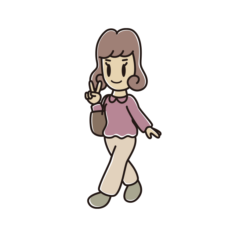 通学中にピースをする女子大学生のイラスト【色あり、背景なし】透過PNG