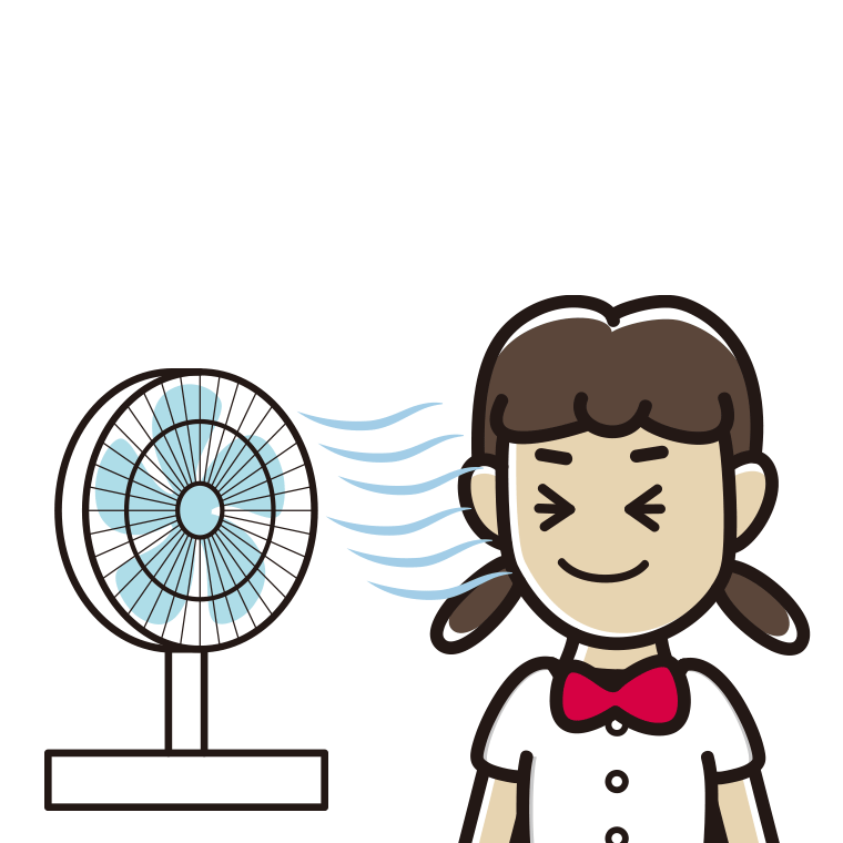 扇風機で涼む女子中学生のイラスト【色あり、背景なし】透過PNG
