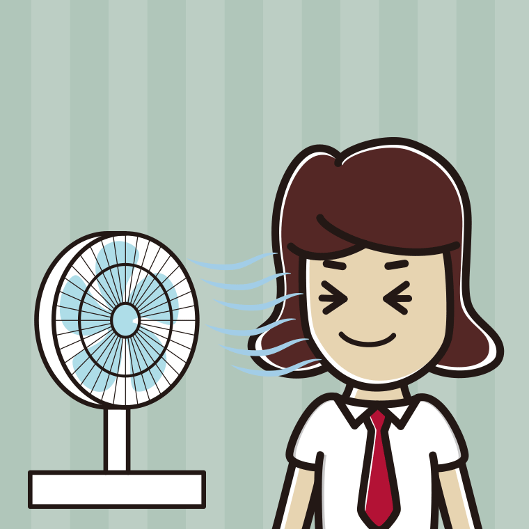 扇風機で涼む女子高校生のイラスト【色、背景あり】PNG