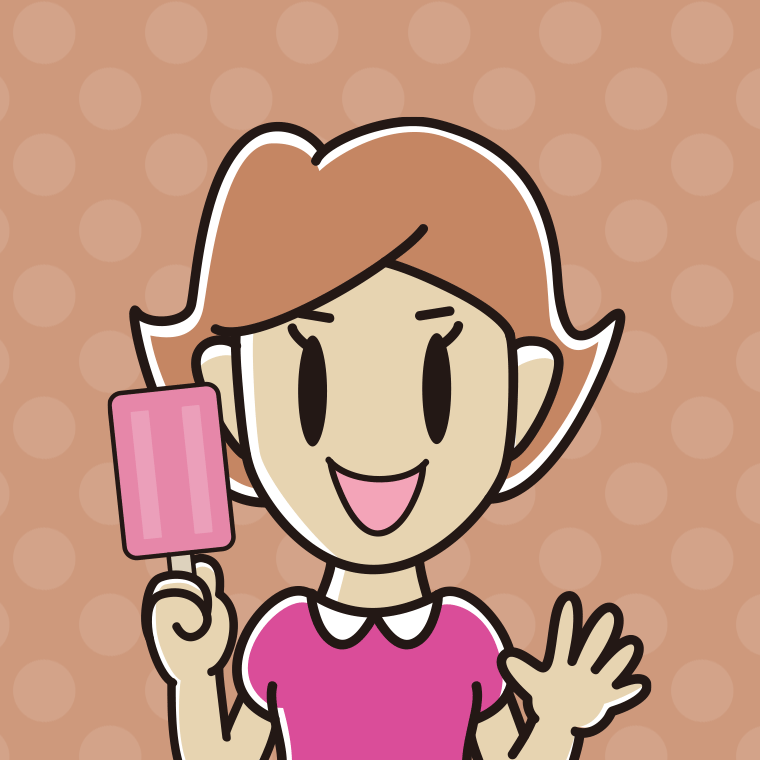 アイスを食べる女性のイラスト【色、背景あり】PNG