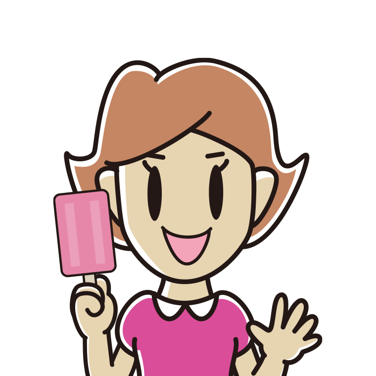 アイスを食べる女性のイラスト【色あり、背景なし】透過PNG
