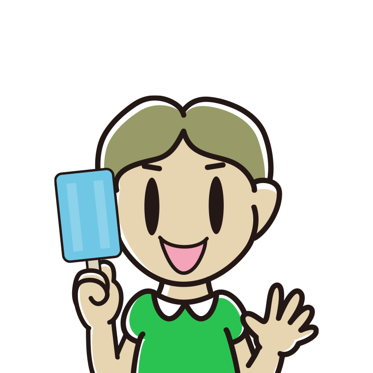 アイスを食べる小学生男子のイラスト【色あり、背景なし】透過PNG