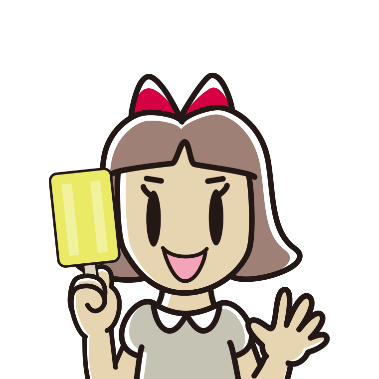 アイスを食べる小学生女子のイラスト【色あり、背景なし】透過PNG