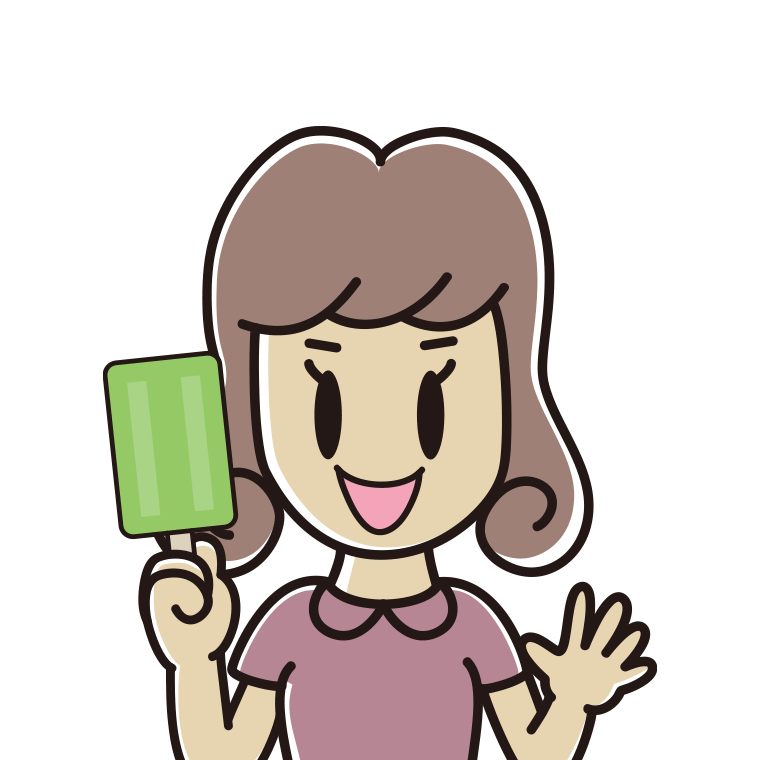 アイスを食べる女子大学生のイラスト【色あり、背景なし】透過PNG