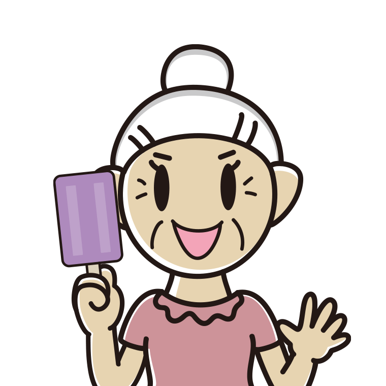 アイスを食べるおばあさんのイラスト【色あり、背景なし】透過PNG