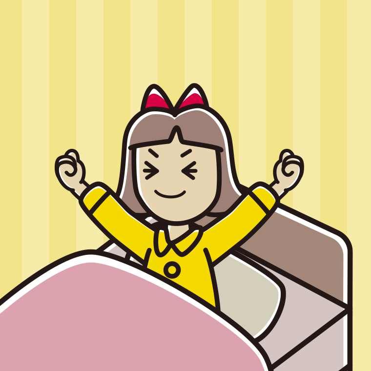 目覚めて伸びをする小学生女子のイラスト【色、背景あり】PNG