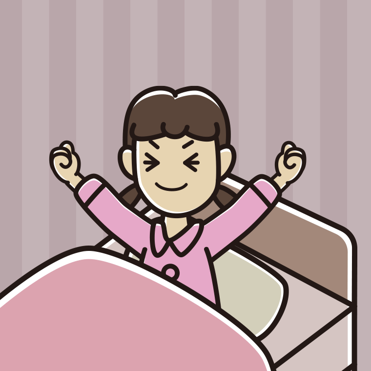 目覚めて伸びをする女子中学生のイラスト【色、背景あり】PNG