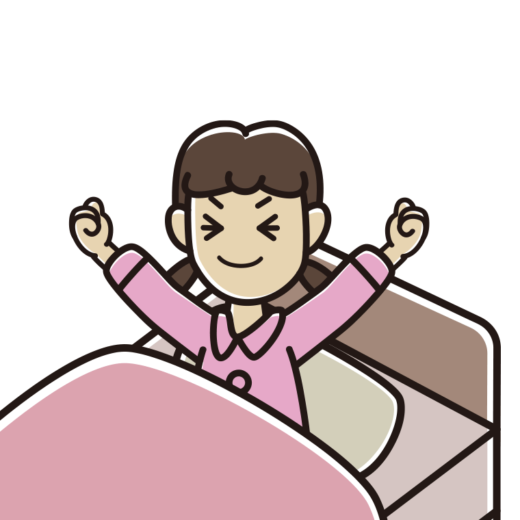 目覚めて伸びをする女子中学生のイラスト【色あり、背景なし】透過PNG
