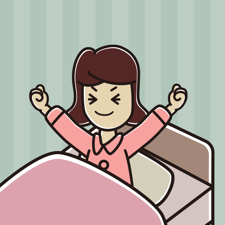 目覚めて伸びをする女子高校生のイラスト【色、背景あり】PNG
