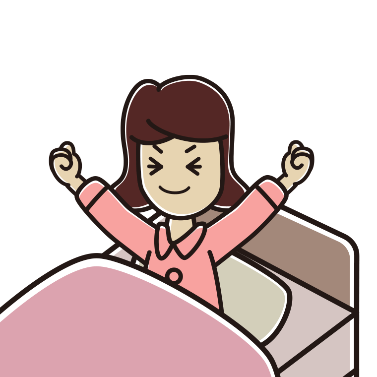 目覚めて伸びをする女子高校生のイラスト【色あり、背景なし】透過PNG