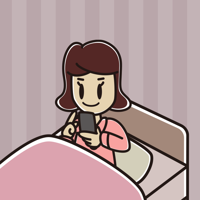 ベッドに座りスマホを使う女子高校生のイラスト【色、背景あり】PNG