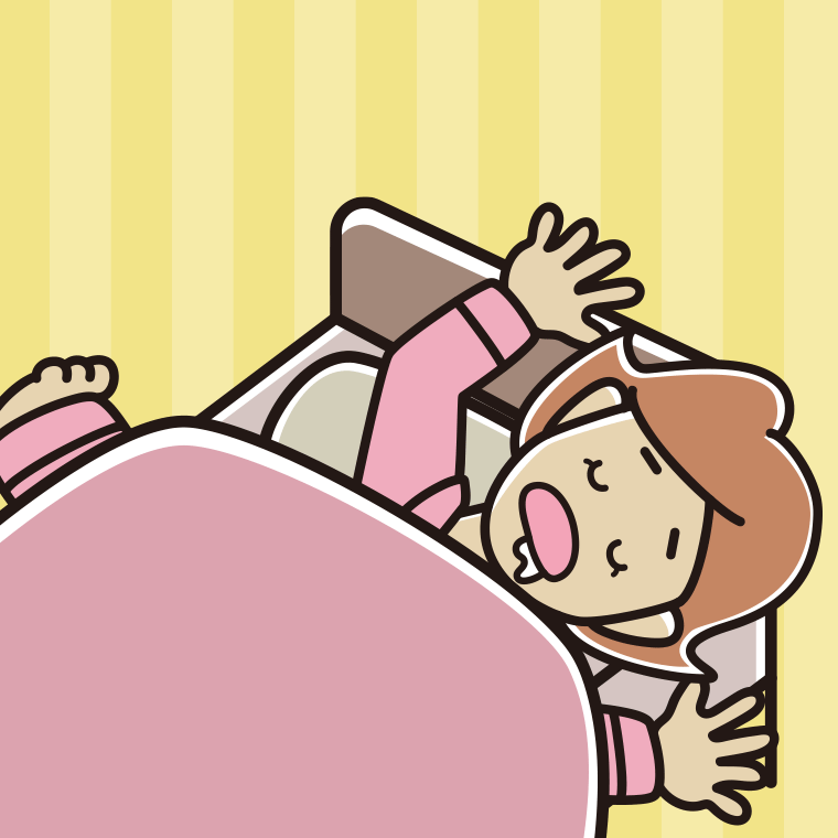 寝相が悪い女性のイラスト【色、背景あり】PNG