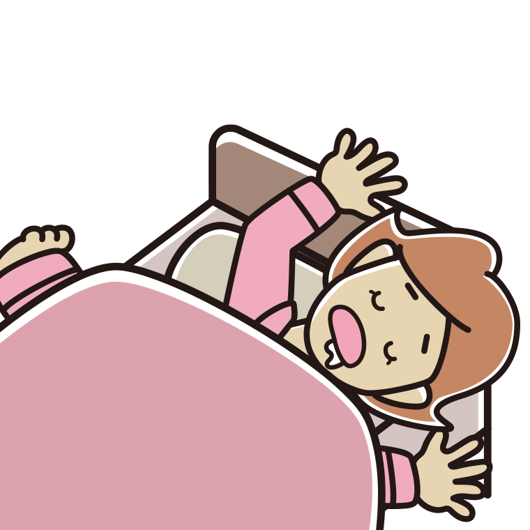 寝相が悪い女性のイラスト【色あり、背景なし】透過PNG