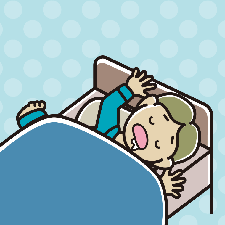 寝相が悪い小学生男子のイラスト【色、背景あり】PNG