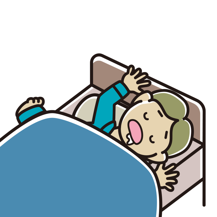 寝相が悪い小学生男子のイラスト【色あり、背景なし】透過PNG