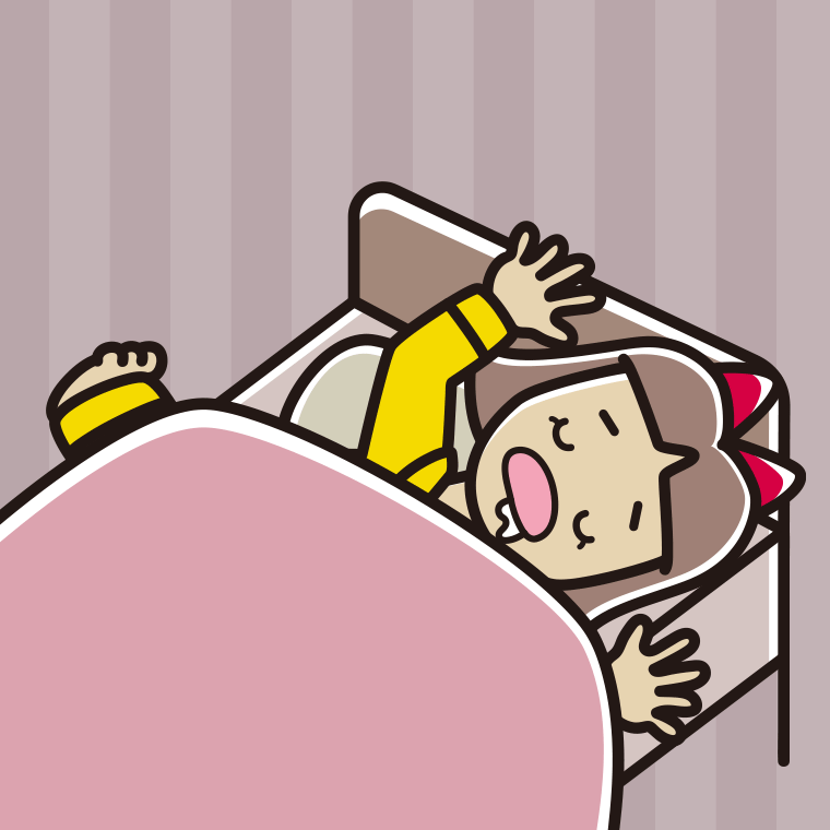 寝相が悪い小学生女子のイラスト【色、背景あり】PNG