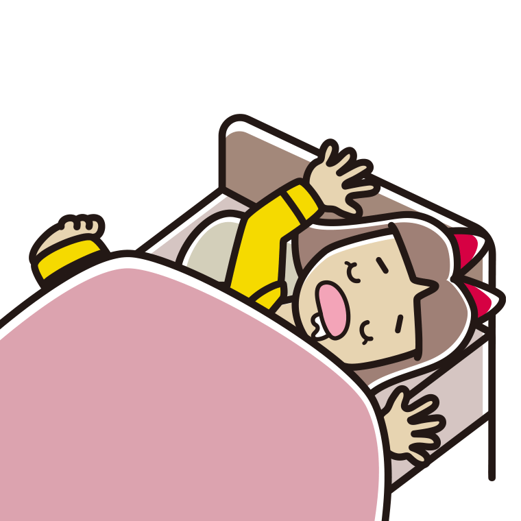 寝相が悪い小学生女子のイラスト【色あり、背景なし】透過PNG