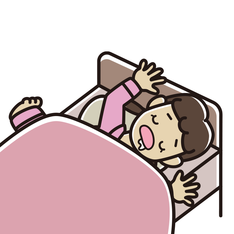 寝相が悪い女子中学生のイラスト【色あり、背景なし】透過PNG