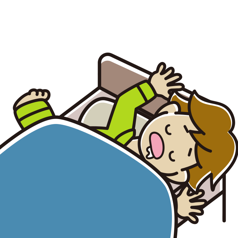 寝相が悪い男子高校生のイラスト【色あり、背景なし】透過PNG