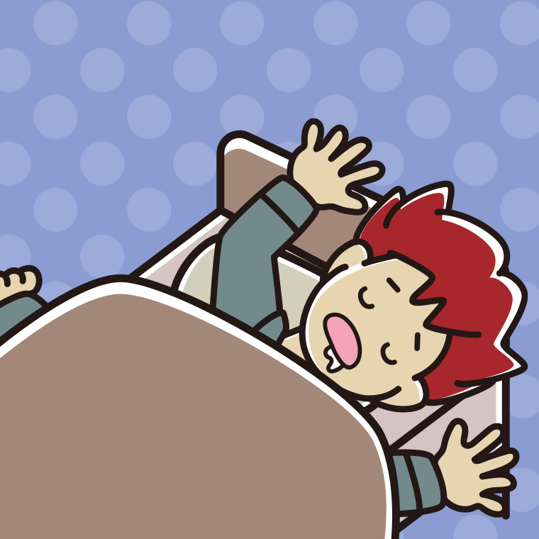 寝相が悪い男子大学生のイラスト【色、背景あり】PNG