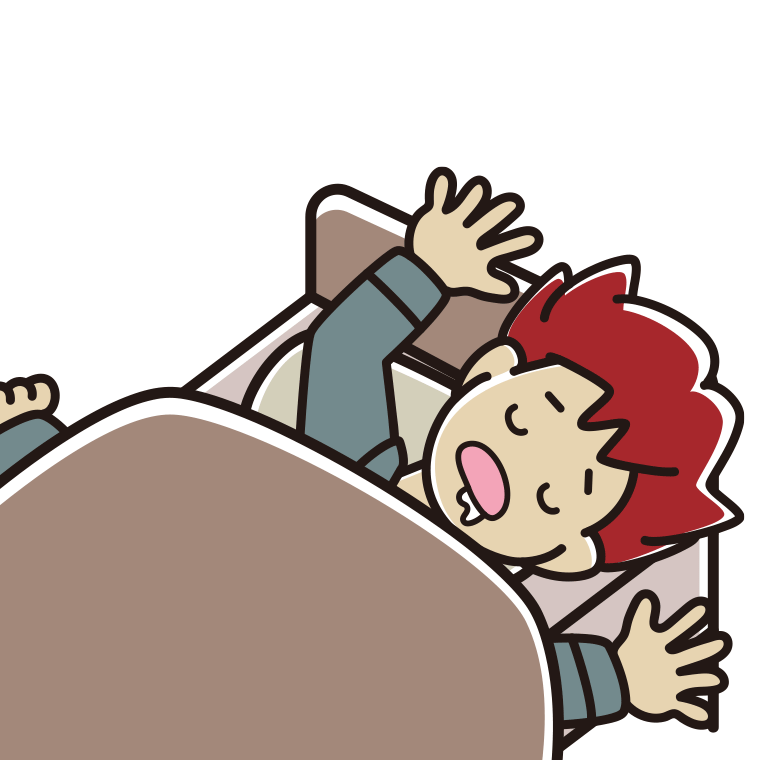 寝相が悪い男子大学生のイラスト【色あり、背景なし】透過PNG