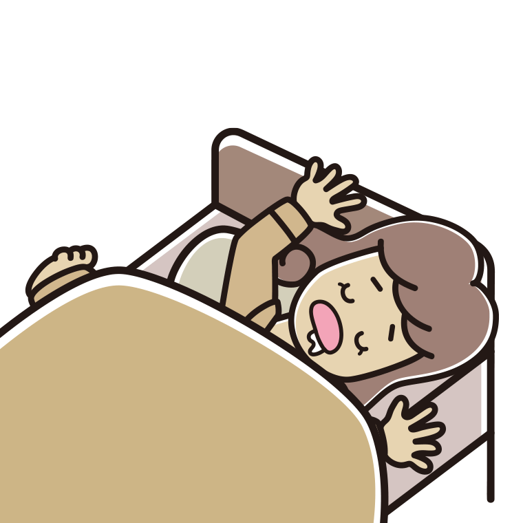 寝相が悪い女子大学生のイラスト【色あり、背景なし】透過PNG