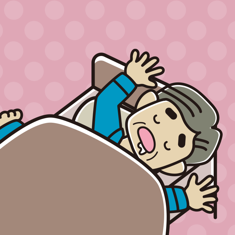 寝相が悪いおじさんのイラスト【色、背景あり】PNG