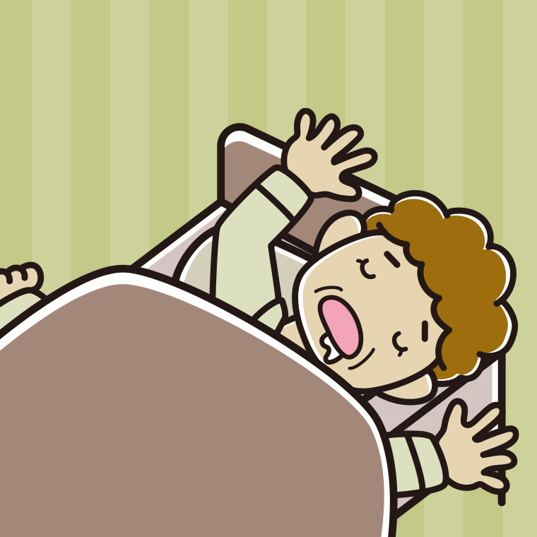 寝相が悪いおばさんのイラスト【色、背景あり】PNG